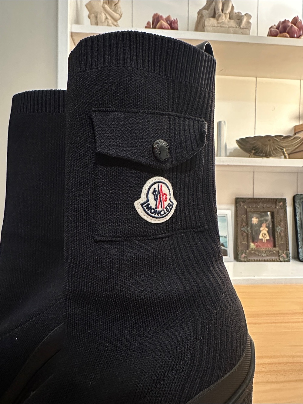 Moncler Splora Pocket Black Sock Bootie Fashion Chunky Block Platform Heel Boots - Picture 3 of 8